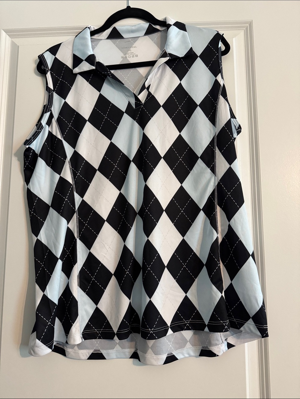 Sleeveless Argyle Print Polo Tank - Black, Light Blue & White